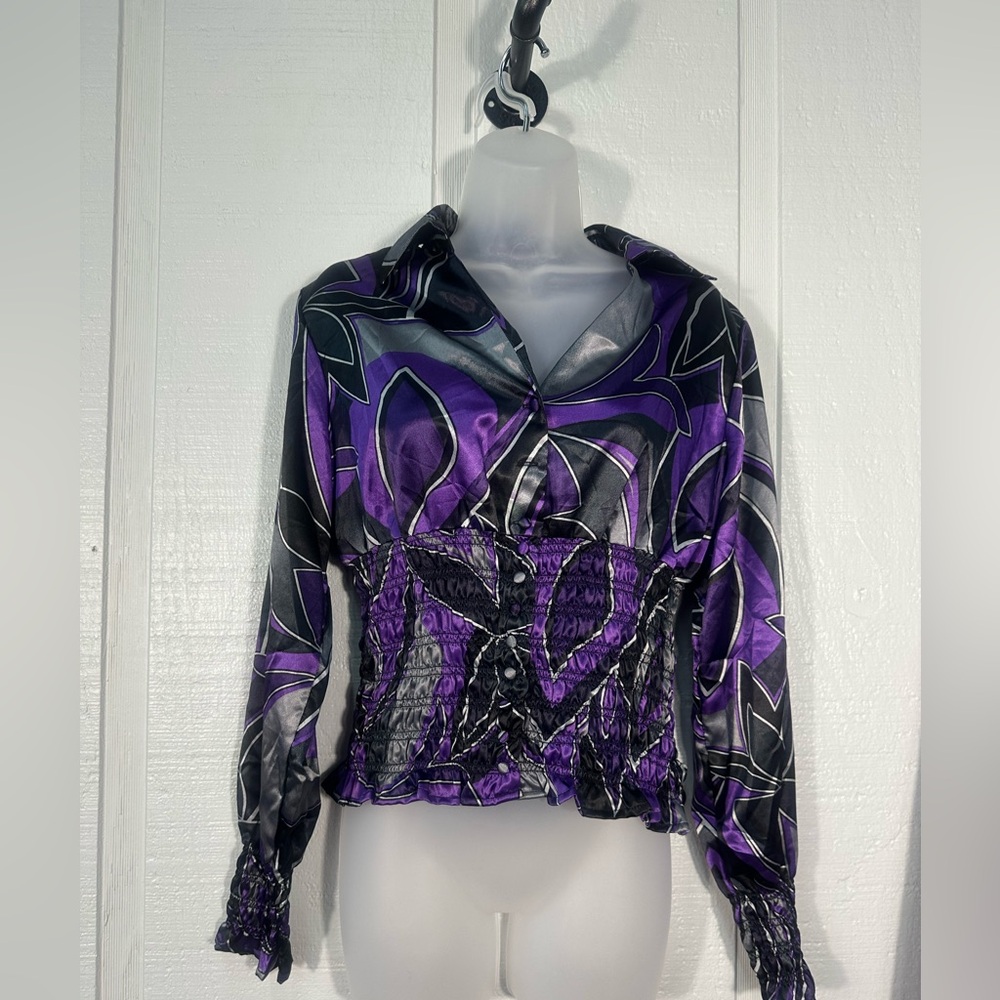 MKM Designs Vintage Women’s Purple Geometric Print Top Size Large EUC
